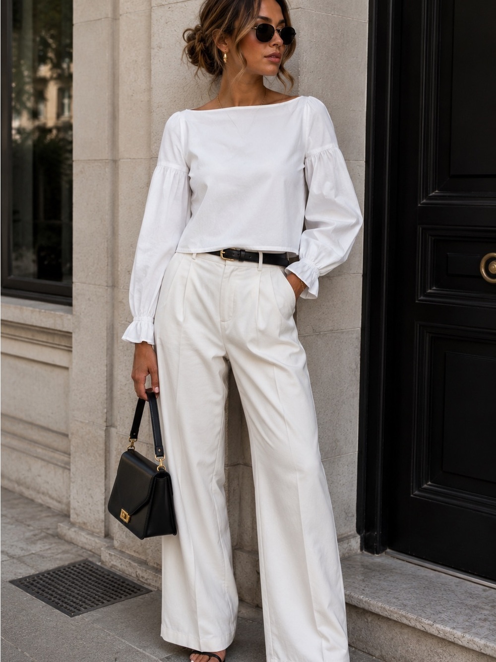 Milly Top Women’s Small Shift Blouse Balloon Long Sleeve White FF
